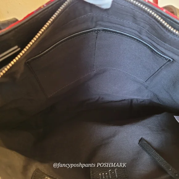 ❤J JILL real LEATHER trim 100% cotton plaid NWOTzipper, interior pocket tote bag - Picture 14 of 16